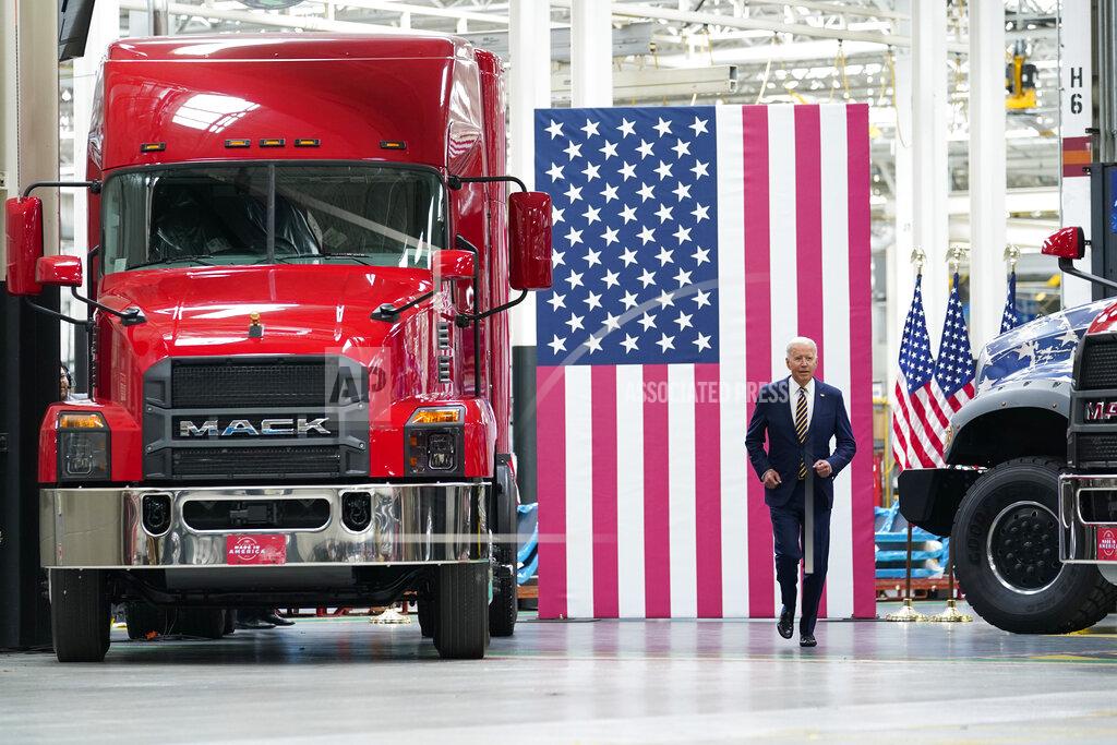 Susan Walsh President Joe Biden arrives to speak during a visit to the Lehigh Valley operations facility for Mack Trucks in Macungie, Pa., Wednesday, July 28, 2021. (AP Photo/Susan Walsh)