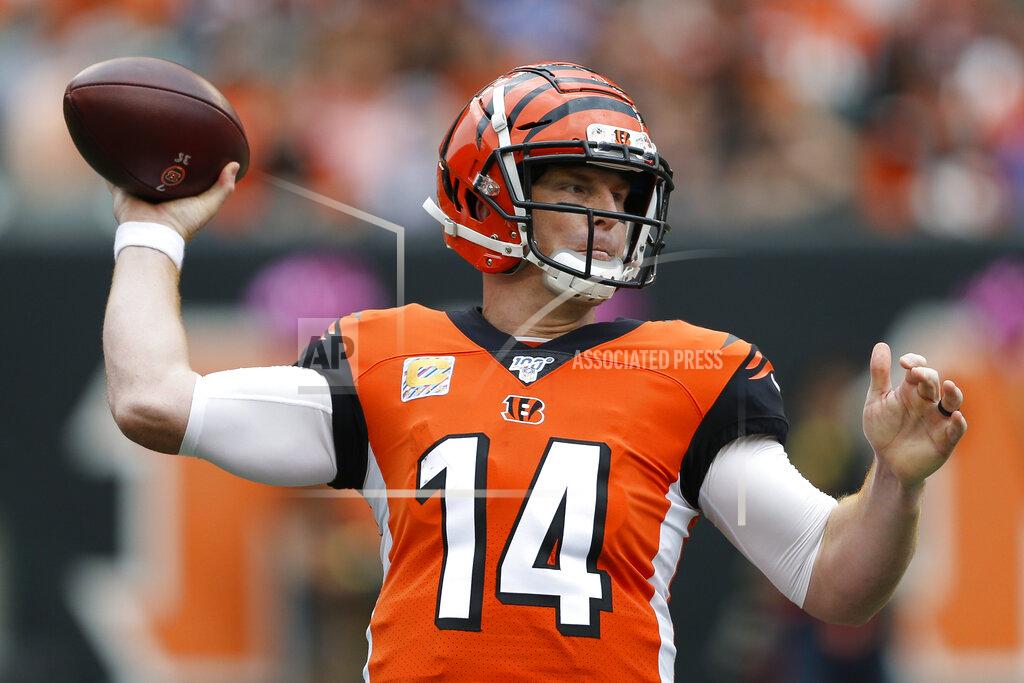 Gary Landers Cincinnati Bengals quarterback Andy Dalton passes in the first half of an NFL football game against the Arizona Cardinals, Sunday, Oct. 6, 2019, in Cincinnati. (AP Photo/Gary Landers)