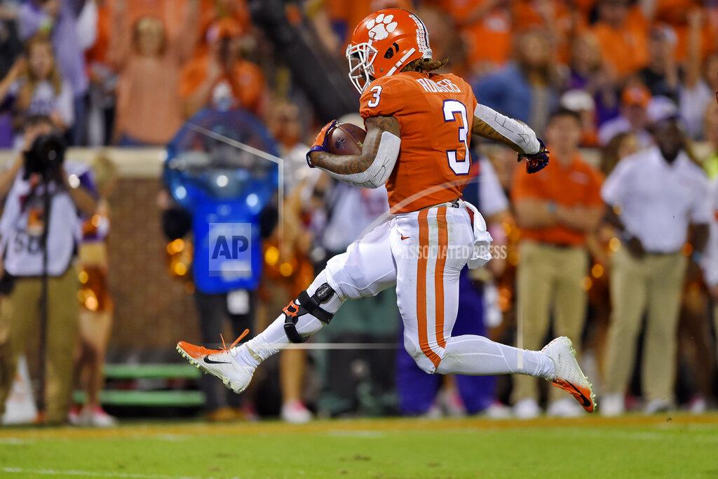 Richard Shiro Clemson's Amari Rodgers runs into the end zone for a touchdown during the first half of an NCAA college football game against Boston College, Saturday, Oct. 26, 2019, in Clemson, S.C. (AP Photo/Richard Shiro)