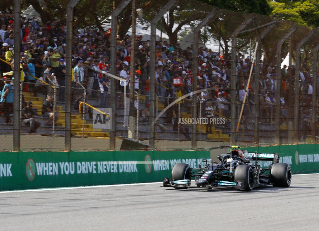 Marcelo Chello Mercedes driver Valtteri Bottas, of Finland, drives his car during the Brazilian Formula One Grand Prix at the Interlagos race track in Sao Paulo, Brazil, Sunday, Nov. 14, 2021. (AP Photo/Marcelo Chello)