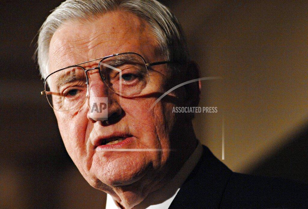 Briana Brough FILE - In this Friday, Jan. 19, 2007, file photo, former Vice President Walter Mondale speaks at a reception in his honor at the Carter Presidential Conference at the University of Georgia, in Athens, Ga. Mondale, a liberal icon who lost the most lopsided presidential election after bluntly telling voters to expect a tax increase if he won, died Monday, April 19, 2021. He was 93. (Briana Brough/Athens Banner-Herald via AP, File)