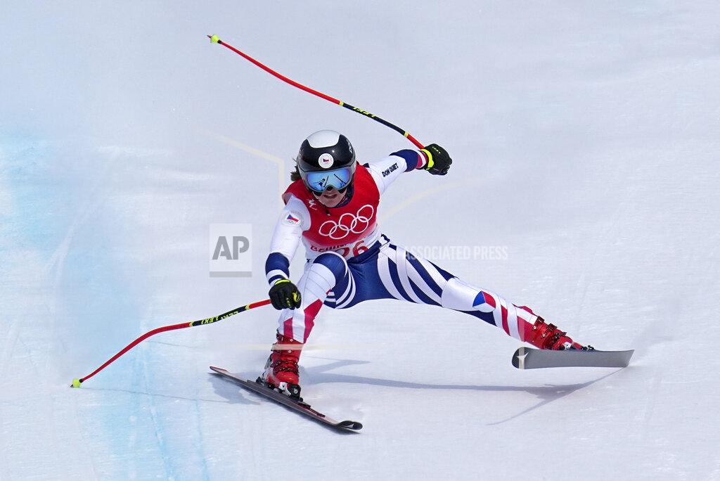 Robert F. Bukaty Tereza Nova of the Czech Republic struggles to maintain control during the women's combined downhill at the 2022 Winter Olympics, Thursday, Feb. 17, 2022, in the Yanqing district of Beijing. (AP Photo/Robert F. Bukaty)