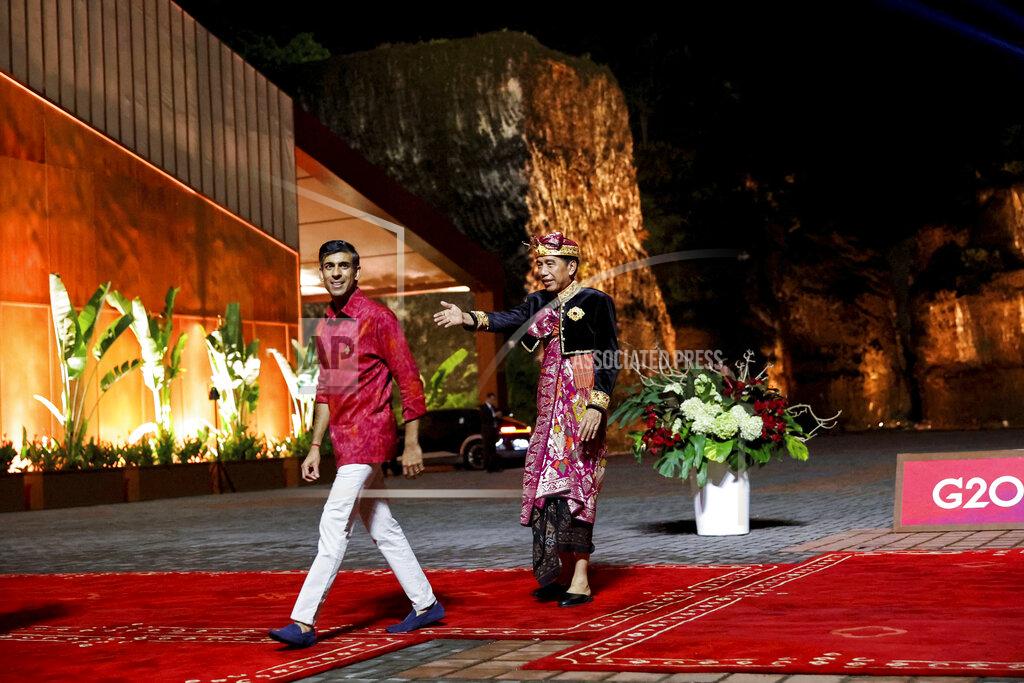 Willy Kurniawan FILE- Indonesian President Joko Widodo, right, welcome British Prime Minister Rishi Sunak, left, at the Welcoming Dinner during G20 Leaders' Summit, at the Garuda Wisnu Kencana Cultural Park, in Badung, Bali, Indonesia, Nov. 15, 2022. In his first month as Britain's prime minister, Sunak has stabilized the economy, reassured allies from Washington to Kyiv and even soothed the European Union after years of sparring between Britain and the bloc. But Sunak’s challenges are just beginning. He is facing a stagnating economy, a cost-of-living crisis – and a Conservative Party that is fractious and increasingly unpopular after 12 years in power. (Willy Kurniawan/Pool Photo via AP, FIle)