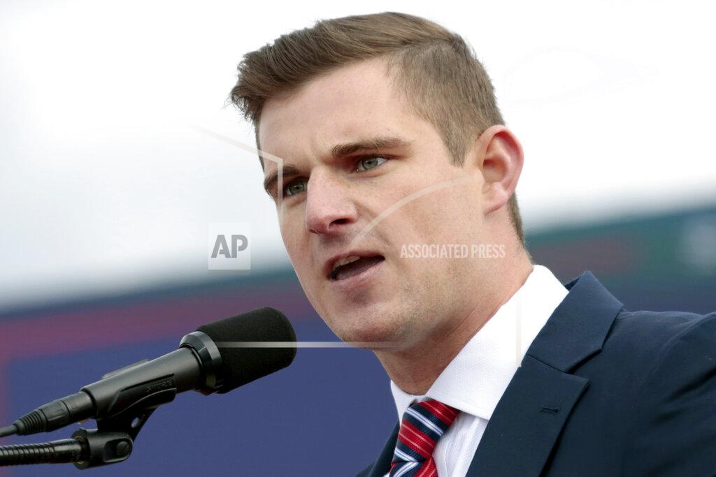 Chris Seward FILE - Republican candidate for U.S. House of Representatives Bo Hines, of North Carolina, speaks to the crowd before former President Donald Trump takes the stage at a rally Saturday, April 9, 2022, in Selma, N.C. (AP Photo/Chris Seward, File)