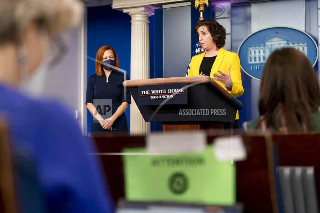 Andrew Harnik National Security Council Coordinator for U.S. Southern Border Roberta Jacobson, accompanied by White House press secretary Jen Psaki, left, speaks at a press briefing at the White House, Wednesday, March 10, 2021, in Washington. (AP Photo/Andrew Harnik)