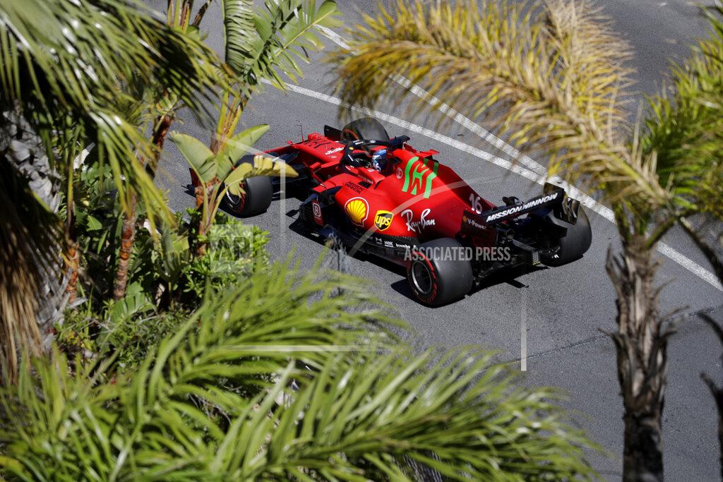 Ferrari driver Charles Leclerc of Monaco steers his car during the second free practice for Sunday's Formula One race, at the Monaco racetrack, in Monaco, Thursday, May 20, 2021. (AP Photo/Luca Bruno)