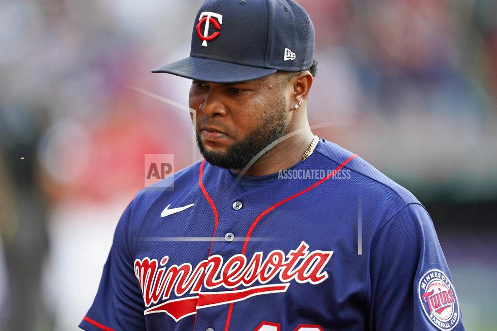 Tony Dejak Minnesota Twins relief pitcher Alex Colome walks off the field after giving up a two-run home run to Cleveland Indians' Cesar Hernandez in the 10th inning of a baseball game, Saturday, May 22, 2021, in Cleveland. (AP Photo/Tony Dejak)
