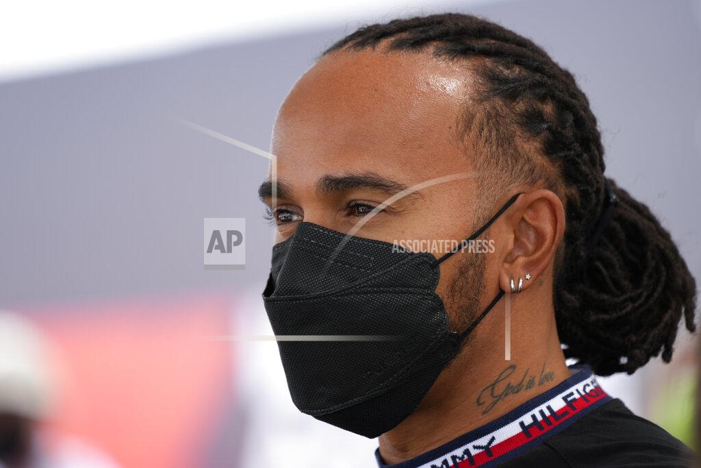 Nick Didlick Mercedes driver Lewis Hamilton, of Britain, responds to a question during a news conference before the Formula One U.S. Grand Prix auto race at Circuit of the Americas, Thursday, Oct. 21, 2021, in Austin, Texas. (AP Photo/Nick Didlick)