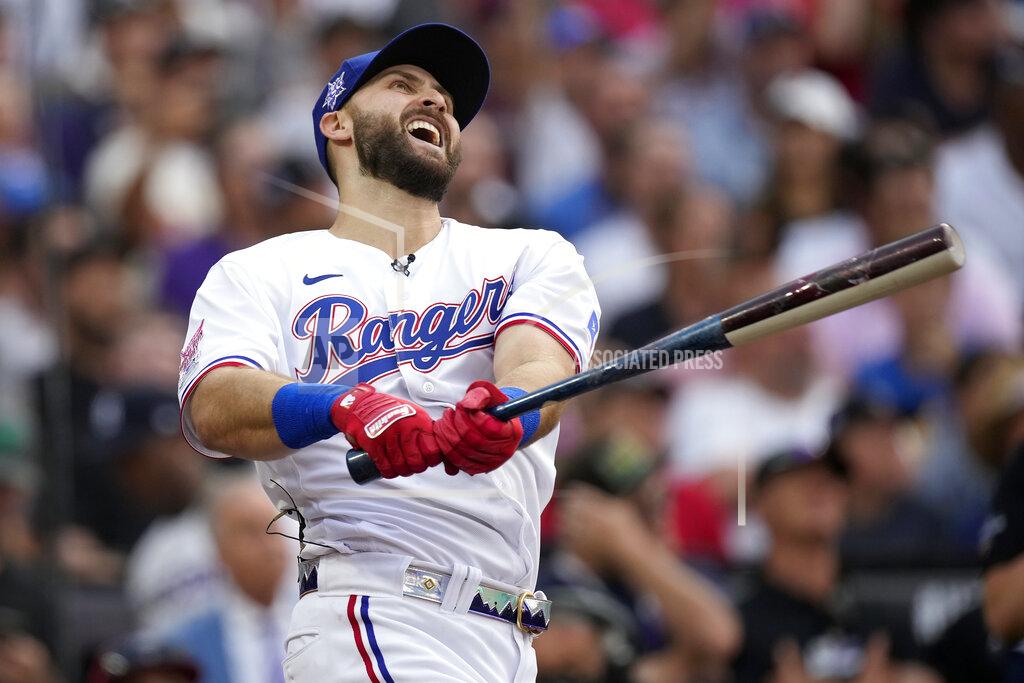 David Zalubowski American League's Joey Gallo, of the Texas Rangers, hits during the first round of the MLB All Star baseball Home Run Derby, Monday, July 12, 2021, in Denver. (AP Photo/David Zalubowski)