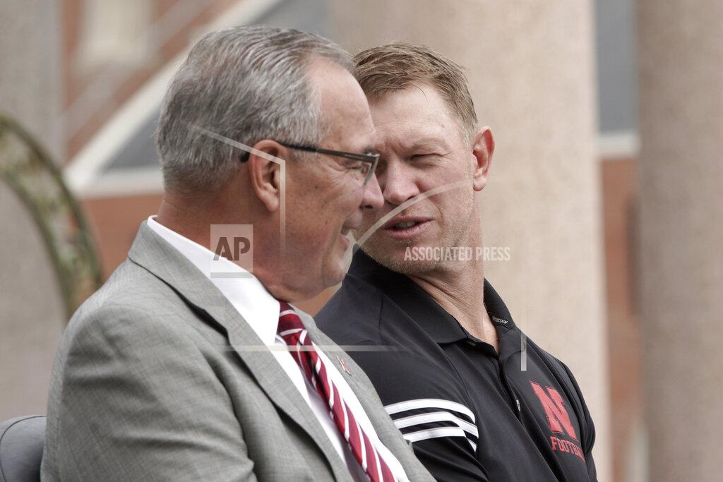 Nati Harnik Nebraska Athletic Director Bill Moos, left, sits with football coach Scott Frost during an NCAA college football news conference, Friday, Sept. 27, 2019, in Lincoln, Neb., announcing a new planned $150 million football training facility adjacent to Memorial Stadium. (AP Photo/Nati Harnik)