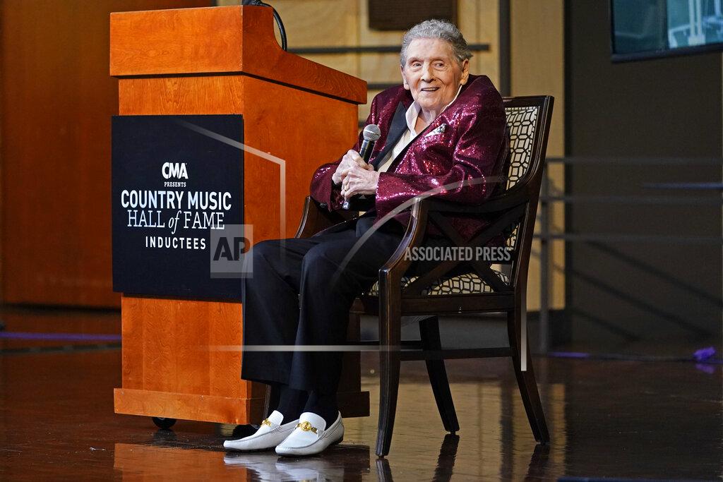 Mark Humphrey Jerry Lee Lewis speaks at the Country Music Hall of Fame after it was announced he will be inducted as a member Tuesday, May 17, 2022, in Nashville, Tenn. (AP Photo/Mark Humphrey)