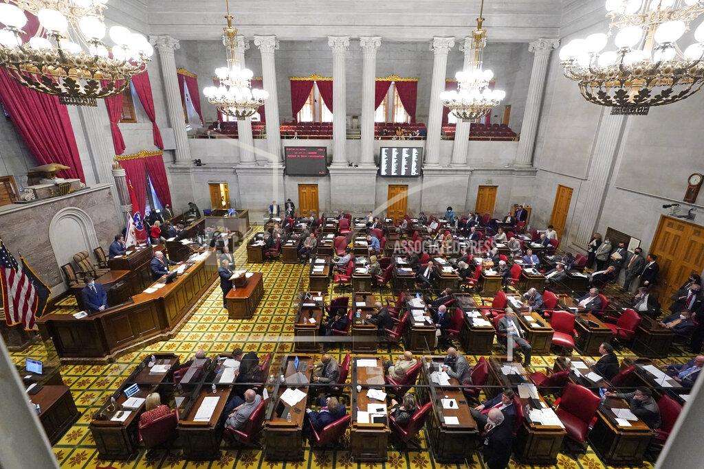 Members of the Tennessee House debate a bill allowing most adults to carry handguns without obtaining a permit Monday, March 29, 2021, in Nashville, Tenn. The bill passed the House, 64-29, and can now be signed into law by Gov. Bill Lee. (AP Photo/Mark Humphrey)