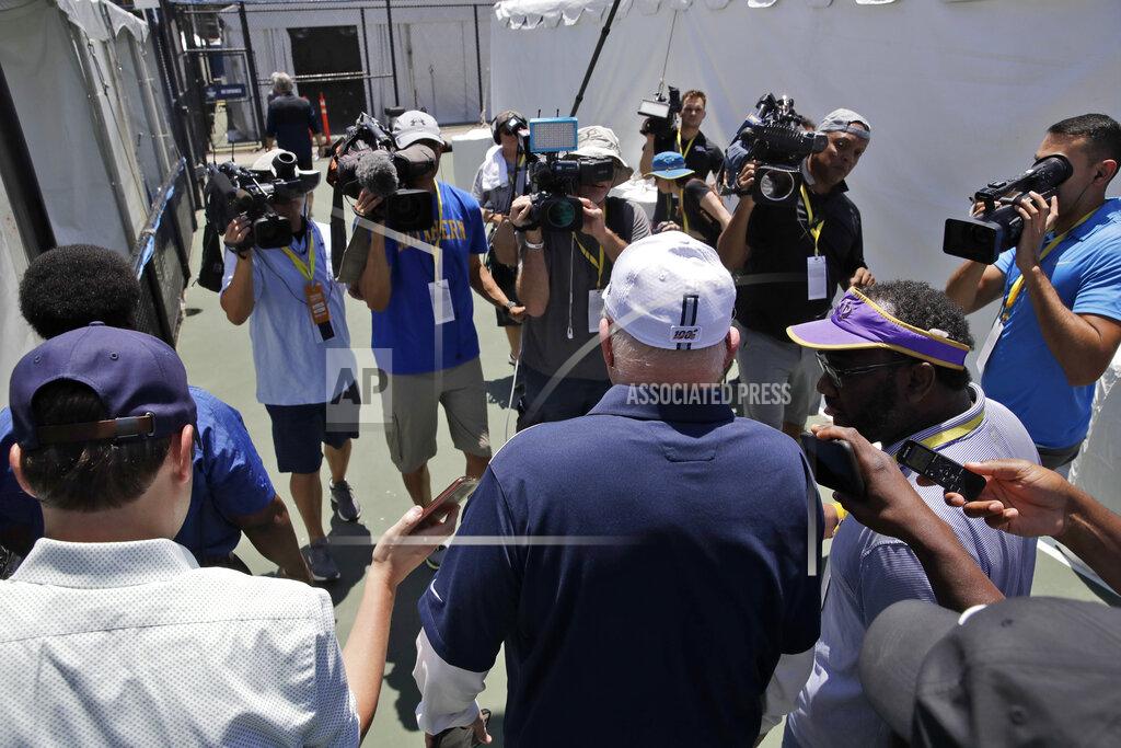 Marcio Jose Sanchez Dallas Cowboys owner Jerry Jones is trailed by cameras as he leaves the "state of the team" press conference at the start of the Dallas Cowboys NFL football training camp Friday, July 26, 2019, in Oxnard, Calif. (AP Photo/Marcio Jose Sanchez)