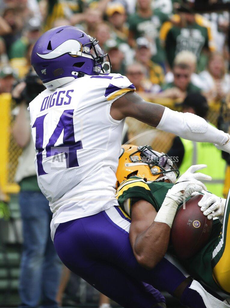 Morry Gash Green Bay Packers' Kevin King intercepts a pass intended for Minnesota Vikings' Stefon Diggs during the second half of an NFL football game Sunday, Sept. 15, 2019, in Green Bay, Wis. (AP Photo/Morry Gash)