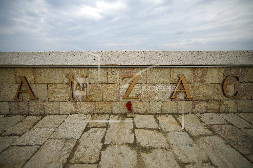 Emrah Gurel A view of Anzac Cove memorial on the site of the World War I landing of the ANZACs (Australian and New Zealand Army Corps) in Canakkale, Turkey, Saturday, April 24, 2021, a day ahead of the 106th anniversary of the Gallipoli Campaign. The Gallipoli Campaign of 1915 by Allied forces aimed to take control of the peninsula to weaken the Ottoman Empire. The campaign failed and Allied forces withdrew after eight months of fighting on the ground and some 250,000 casualties on both sides. The memorials were kept small due to the COVID-19 pandemic.(AP Photo/Emrah Gurel)