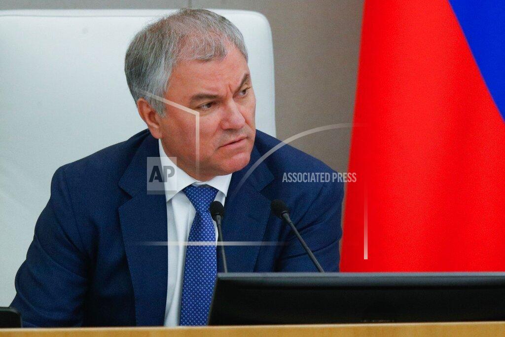 Uncredited In this handout photo provided by The State Duma, The Federal Assembly of The Russian Federation, Speaker of the State Duma, the Lower House of the Russian Parliament Vyacheslav Volodin attends a session of the State Duma, the Lower House of the Russian Parliament in Moscow, Russia, Thursday, Nov. 24, 2022. Russian lawmakers have given their final approval to a bill that significantly expands restrictions on activities seen as promoting LGBTQ rights in the country. (The State Duma, The Federal Assembly of The Russian Federation via AP)