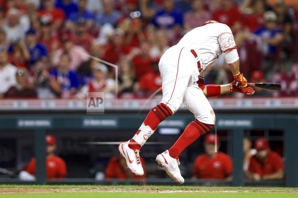 Aaron Doster Cincinnati Reds' Joey Votto dodges a pitch during the eighth inning of the team's baseball game against the Chicago Cubs in Cincinnati, Wednesday, May 25, 2022. The Reds won 4-3. (AP Photo/Aaron Doster)
