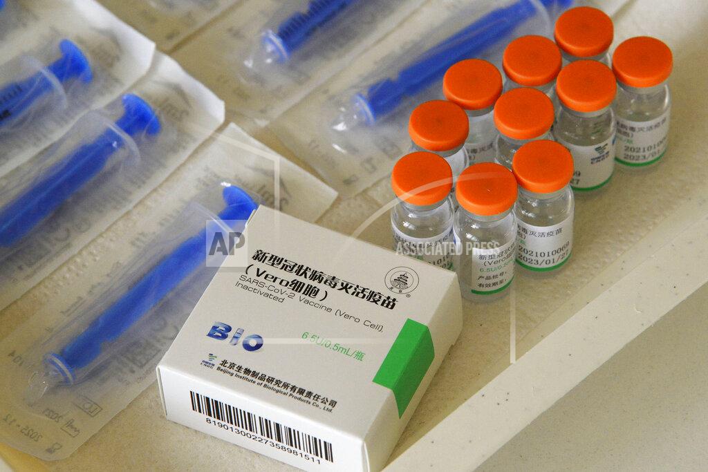 Istvan Filep FILE - In this April 1, 2021, file photo, vials of COVID-19 vaccines produced by Chinese Sinopharm are seen in the office of general practitioner Gyorgy Teleki in Taplanszentkereszt, Hungary. A new study suggests that a Sinopharm vaccine offers poor protection from COVID-19 among the elderly, raising questions for dozens of countries that have given the Chinese company’s shots to their most vulnerable populations. (Istvan Filep/MTI via AP, File)
