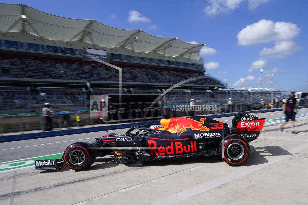 Darron Cummings Red Bull driver Max Verstappen, of the Netherlands, pulls out of the pits during a practice session for the F1 US Grand Prix auto race at the Circuit of the Americas, Friday, Oct. 22, 2021, in Austin, Texas. (AP Photo/Darron Cummings)