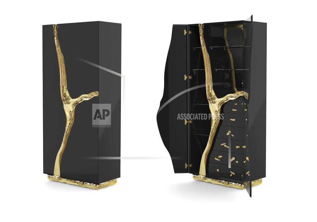 Uncredited This combination of images released by Boca do Lobo shows the Lapiaz cabinet collection, named for the geologic phenomenon of erosion. Artisans create channels out of molten metal which are integrated into cabinetry faced with walnut, burled poplar, ebony or stainless steel. (Boca do Lobo via AP)
