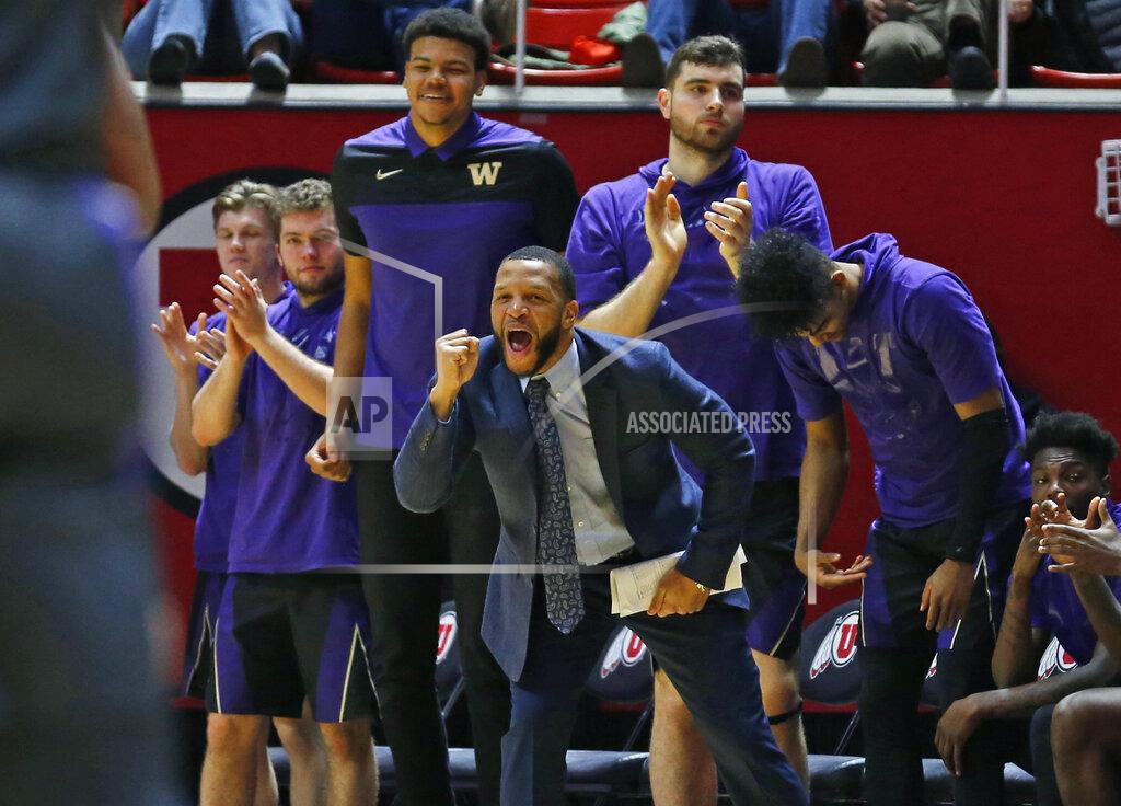 Rick Bowmer The Washington bench celebrates during the second half of the team's NCAA college basketball game against Utah on Thursday, Jan. 10, 2019, in Salt Lake City. (AP Photo/Rick Bowmer)