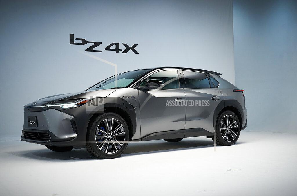 Uncredited In this undated photo released by Toyota Motor Corp., its bZ4X vehicle is shown during an online presentation at an unannounced place. Toyota is recalling 2,700 bZ4X crossover vehicles globally for wheel bolts that could become loose, in a major setback for the Japanese automaker’s ambitions to roll out electric cars. (Toyota Motor Corp. via AP)