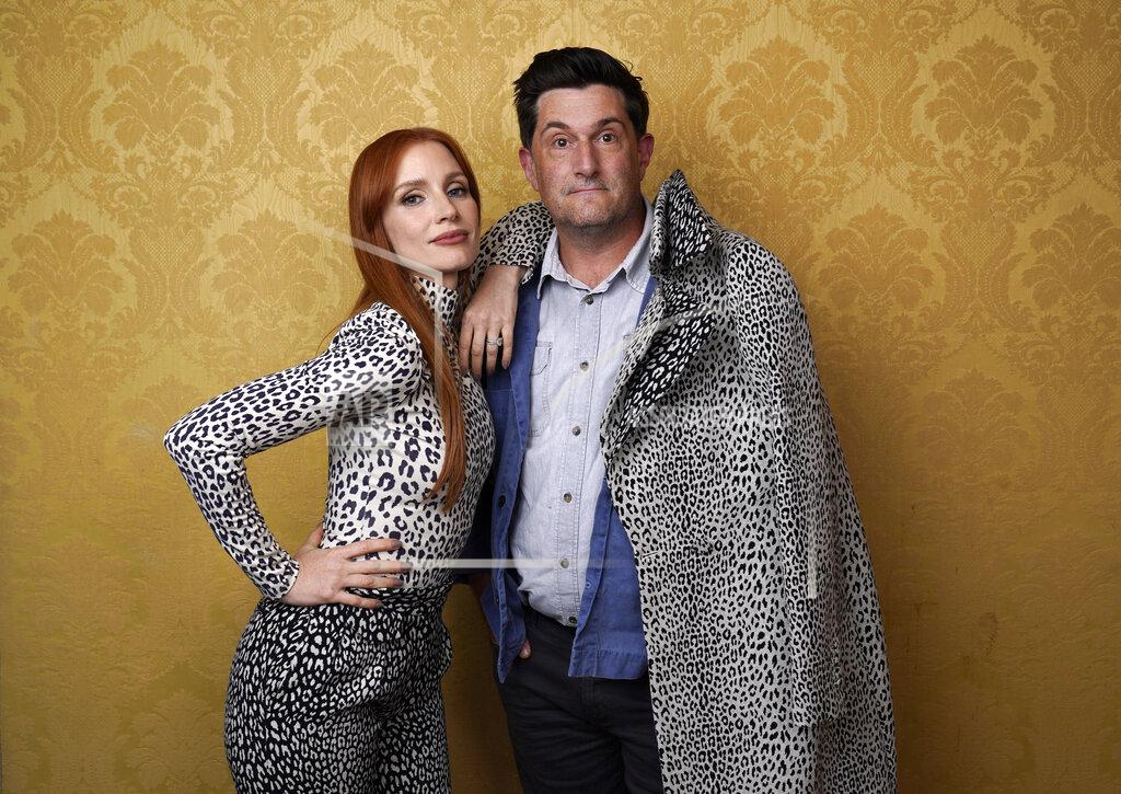 Chris Pizzello Jessica Chastain, left, the star of "The Eyes of Tammy Faye," poses for a portrait with director Michael Showalter during the 2021 Toronto International Film Festival, Sunday, Sept. 12, 2012, at the Royal Fairmont York in Toronto. (AP Photo/Chris Pizzello)