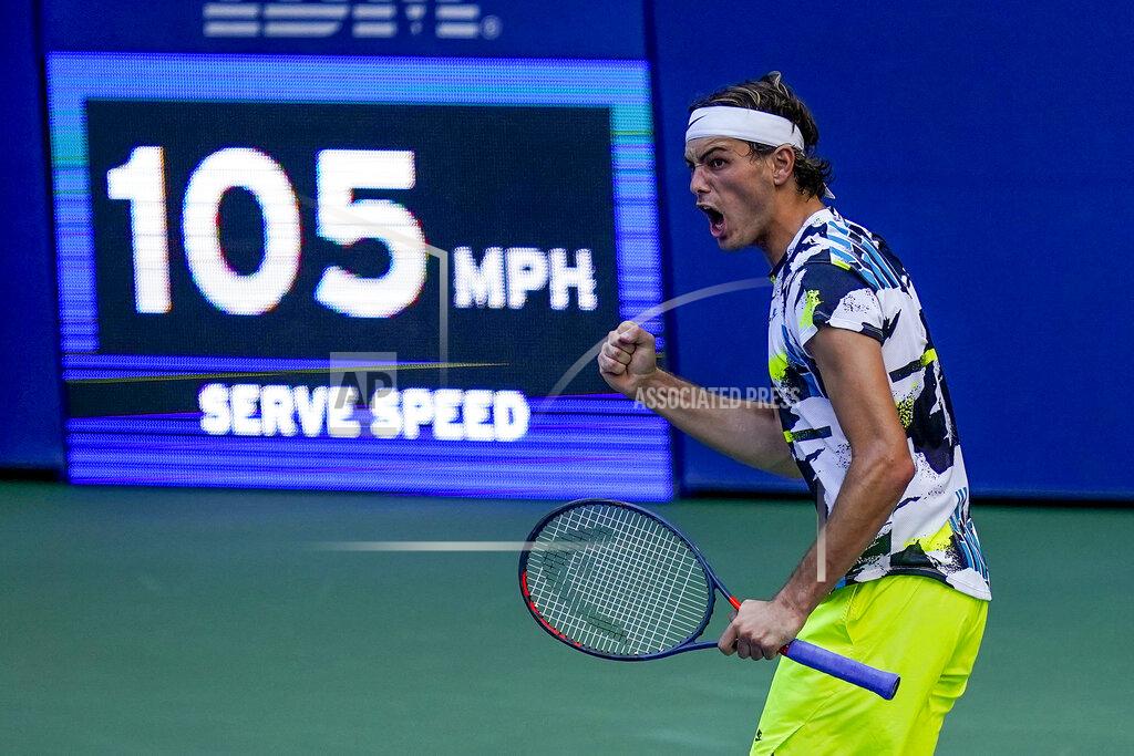 Seth Wenig Taylor Fritz, of the United States, reacts during a match against Denis Shapovalov, of Canada, during the third round of the US Open tennis championships, Friday, Sept. 4, 2020, in New York. (AP Photo/Seth Wenig)