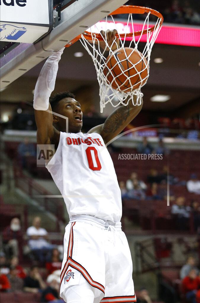 Jay Laprete Ohio State's Alonzo Gaffney dunks the ball against Morgan State during the second half of an NCAA college basketball game Friday, Nov. 29, 2019, in Columbus, Ohio. Ohio State beat Morgan State 90-57. (AP Photo/Jay LaPrete)