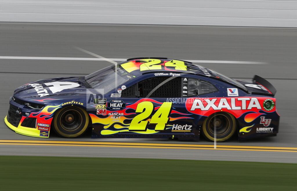 John Raoux Daytona 500 pole sitter William Byron drives laps during NASCAR auto racing practice at Daytona International Speedway, Saturday, Feb. 16, 2019, in Daytona Beach, Fla. (AP Photo/John Raoux)