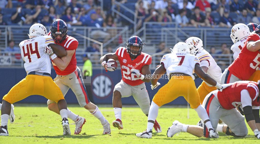 Thomas Graning Mississippi running back Scottie Phillips (22) runs the ball during the first half of an NCAA college football game in Oxford, Miss., Saturday, Oct. 6, 2018. (AP Photo/Thomas Graning)