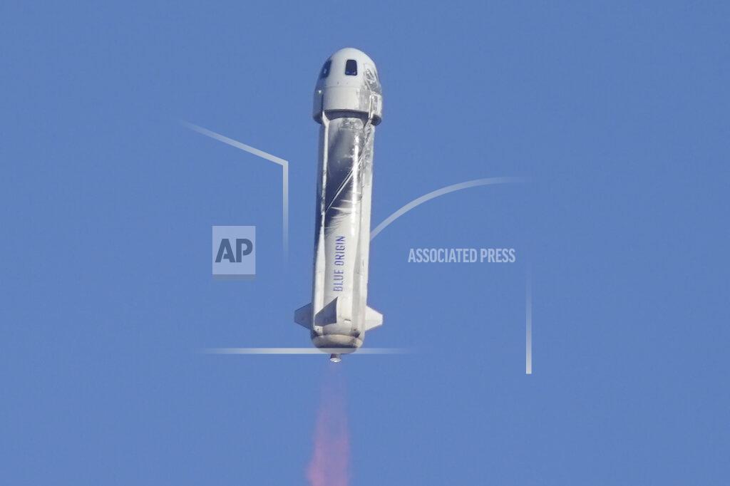 Lm Otero Blue Origin's New Shepard rocket launches carrying passengers William Shatner, Chris Boshuizen, Audrey Powers and Glen de Vries from its spaceport near Van Horn, Texas, Wednesday, Oct. 13, 2021. (AP Photo/LM Otero)
