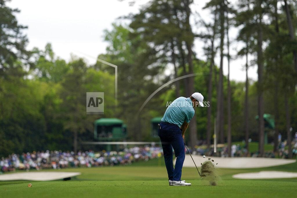 David J. Phillip Jordan Spieth hits his tee shot on the 16th hole during the second round of the Masters golf tournament on Friday, April 9, 2021, in Augusta, Ga. (AP Photo/David J. Phillip)