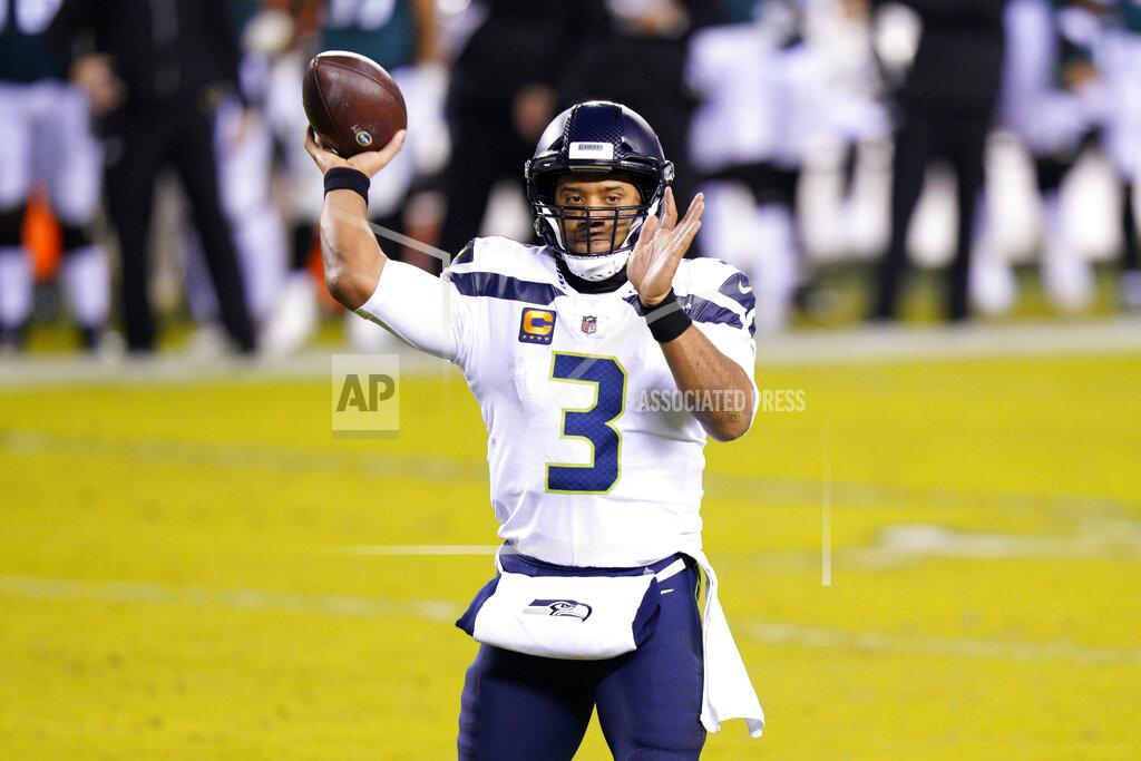 Chris Szagola Seattle Seahawks' Russell Wilson passes during the first half of an NFL football game against the Philadelphia Eagles, Monday, Nov. 30, 2020, in Philadelphia. (AP Photo/Chris Szagola)