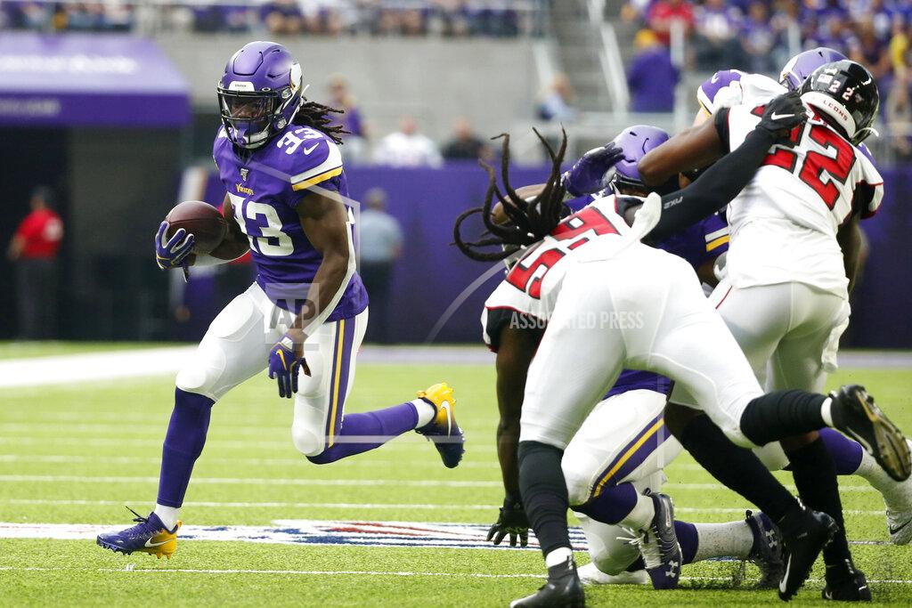 Bruce Kluckhohn Minnesota Vikings running back Dalvin Cook (33) carries the ball during the first half of an NFL football game against the Atlanta Falcons, Sunday, Sept. 8, 2019, in Minneapolis. (AP Photo/Bruce Kluckhohn)