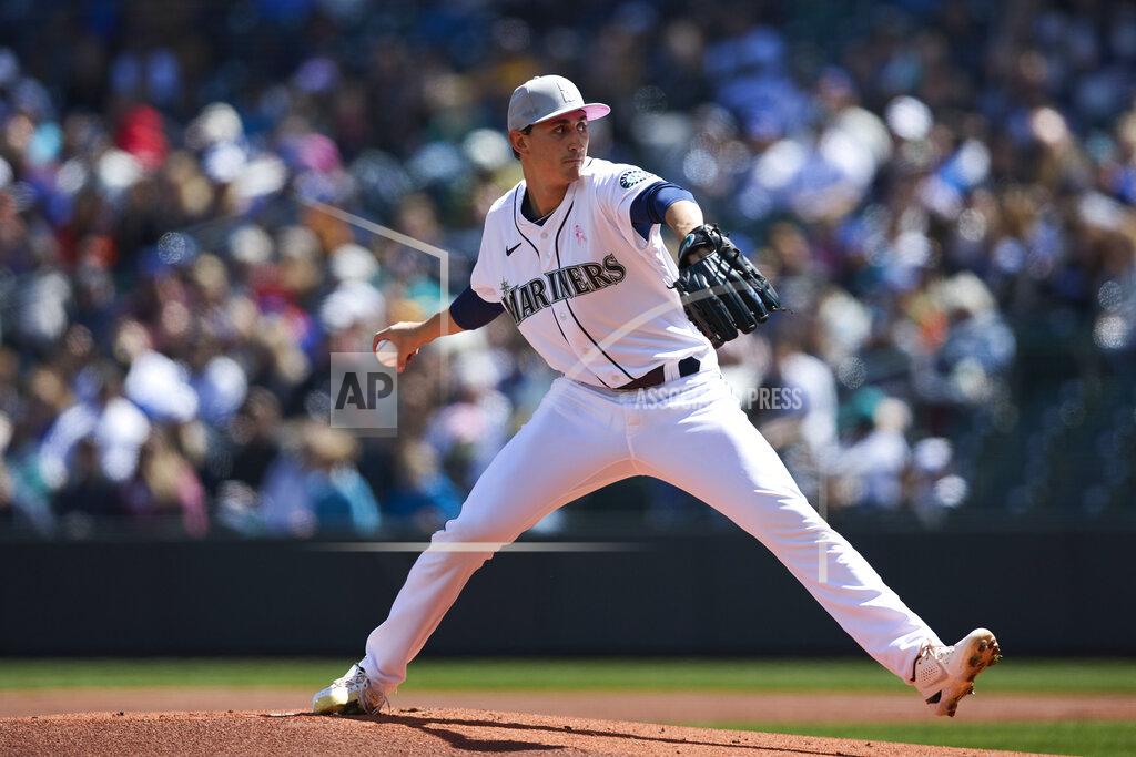 John Froschauer Seattle Mariners starting pitcher George Kirby works against the Tampa Bay Rays during the first inninga baseball game, Sunday, May 8, 2022, in Seattle. (AP Photo/John Froschauer)