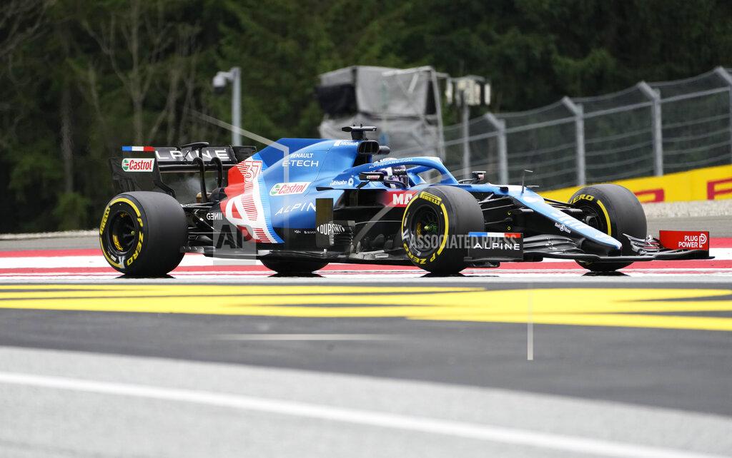 Darko Bandic Alpine driver Zhou Guanyu of China steers his car during the first free practice session for the Austrian Formula One Grand Prix at the Red Bull Ring racetrack in Spielberg, Austria, Friday, July 2, 2021. The Austrian Grand Prix will be held on Sunday. (AP Photo/Darko Bandic)