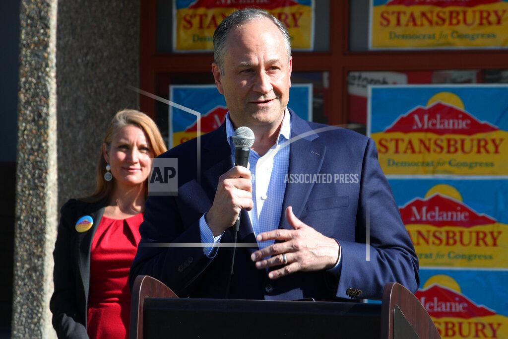 Susan Montoya Bryan Doug Emhoff, the husband of Vice President Kamala Harris, campaigns in New Mexico on behalf of Democratic congressional candidate Melanie Stansbury, background, during a rally in Albuquerque, New Mexico, on Thursday, May 27, 2021. The visit marked Emhoff's first such trip on behalf of a candidate. (AP Photo/Susan Montoya Bryan)