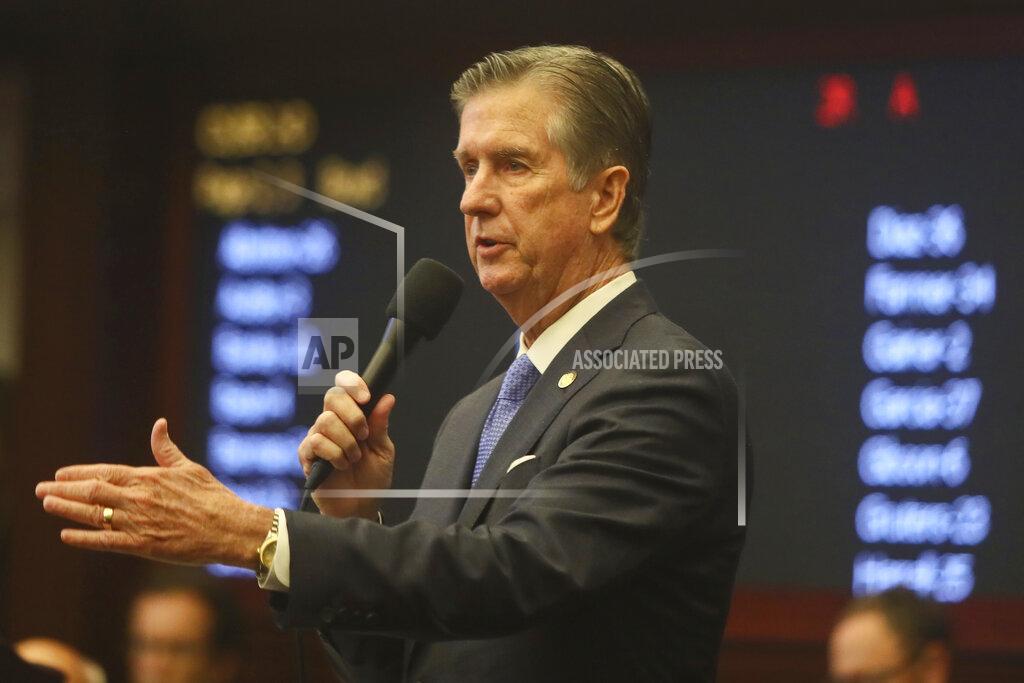 Phil Sears Sen. Jim Boyd, R-Bradenton, answers a question on an amendment to his Senate Bill CS/SB 2-D: Property Insurance in the Florida Senate Tuesday, May 24, 2022, at the Capitol in Tallahassee, Fla. (AP Photo/Phil Sears)