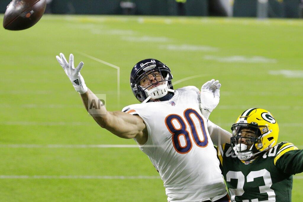 Mike Roemer Chicago Bears' Jimmy Graham can't catch a pass with Green Bay Packers' Jaire Alexander defending during the second half of an NFL football game Sunday, Nov. 29, 2020, in Green Bay, Wis. (AP Photo/Mike Roemer)
