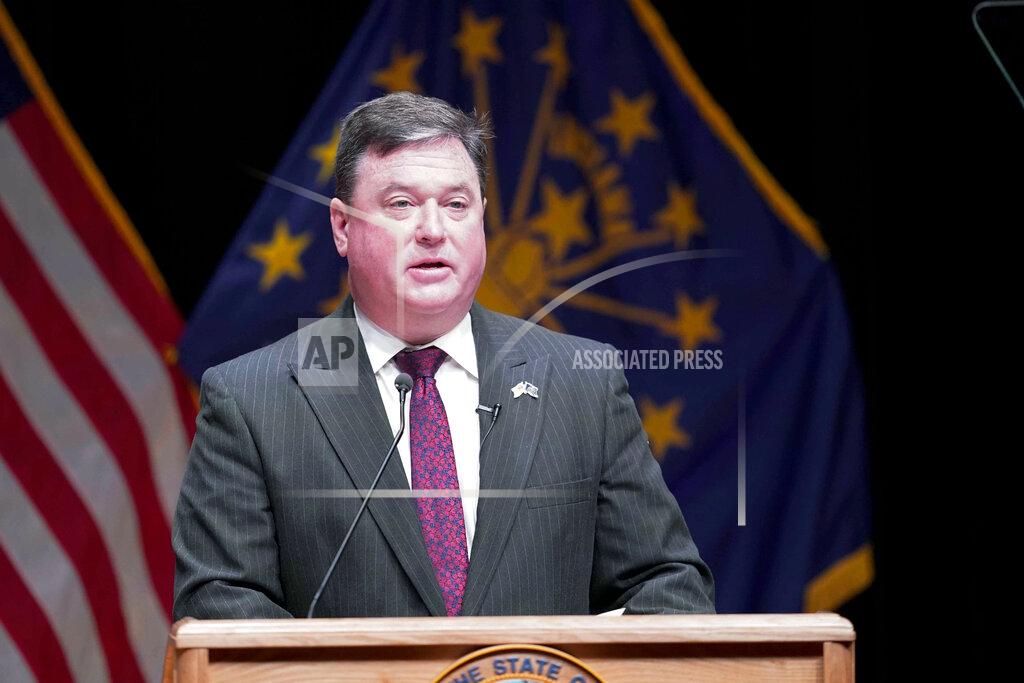 FILE - In this Jan. 11, 2021 file photo, Indiana's attorney general Todd Rokita speaks, in Indianapolis. The state attorney general's office offered a vigorous defense of the governor's emergency powers in response to an Indiana restaurant's lawsuit that challenges Gov. Eric Holcomb's executive order requiring masks to be worn in restaurants around Indiana. (AP Photo/Darron Cummings, File)