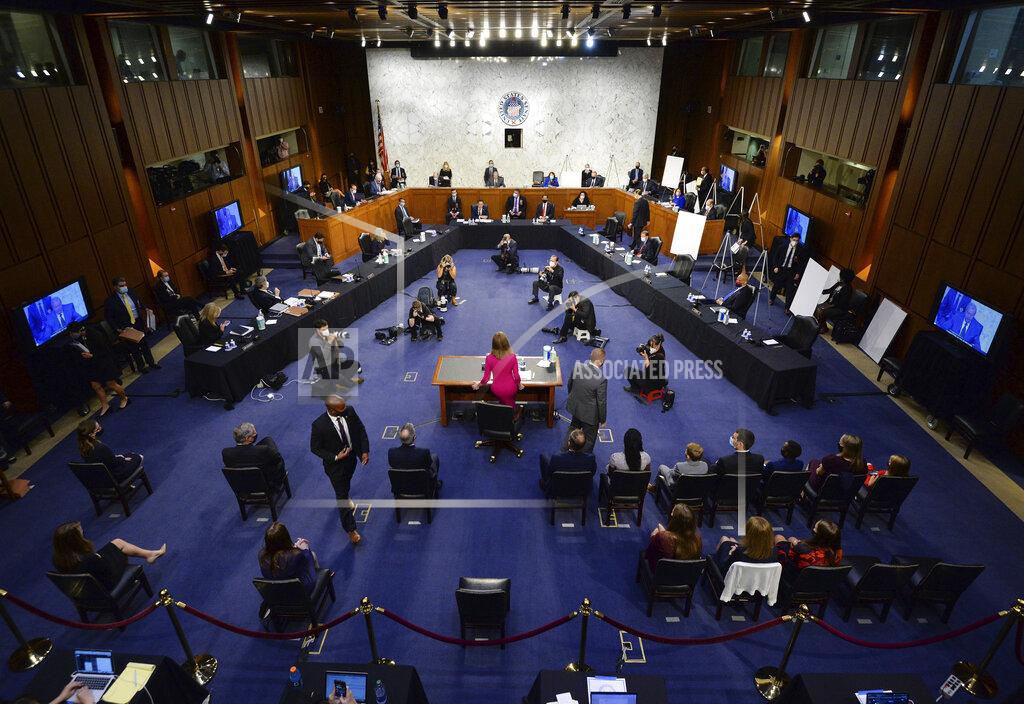 Kevin Dietsch Supreme Court nominee Amy Coney Barrett arrives for her Senate Judiciary Committee confirmation hearing on Capitol Hill in Washington, Monday, Oct. 12, 2020. (Kevin Dietsch/Pool via AP)