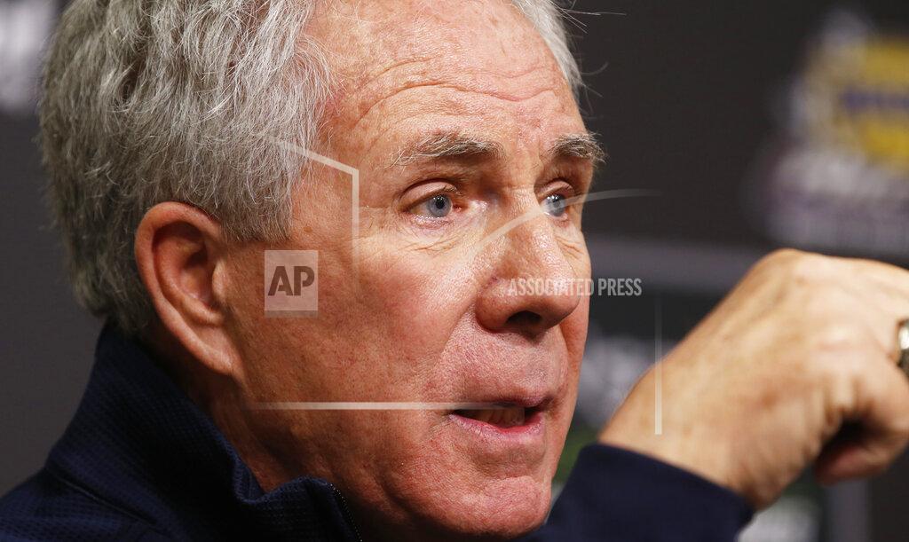 Wade Payne Hall of Fame driver and FOX television announcer Darrell Waltrip speaks to the media during a press conference announcing his retirement from the booth before practice for a NASCAR Cup Series auto race, Friday, April 5, 2019, in Bristol, Tenn. (AP Photo/Wade Payne)