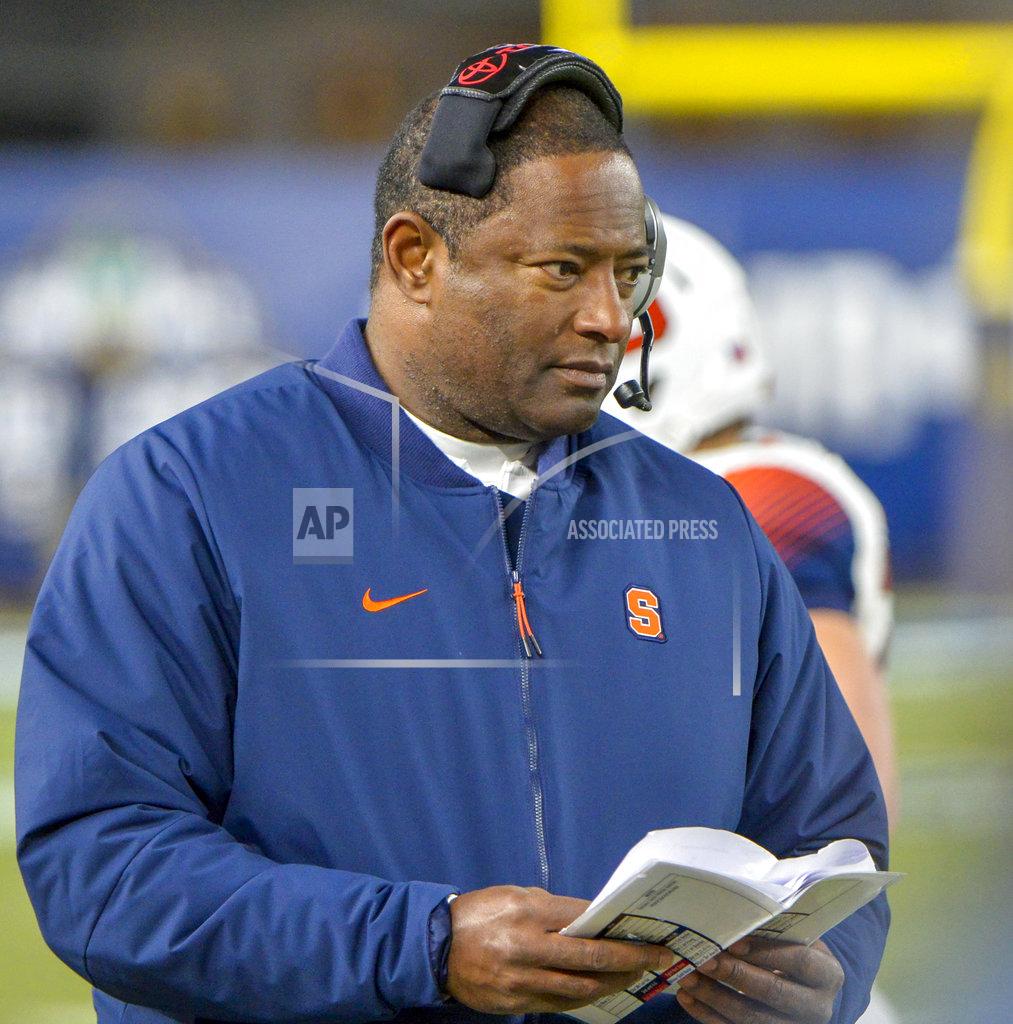 Howard Simmons Syracuse head coach Dino Babers watches during an NCAA college football game against Notre Dame, Saturday, Nov. 17, 2018, at Yankee Stadium in New York. (AP Photo/Howard Simmons)