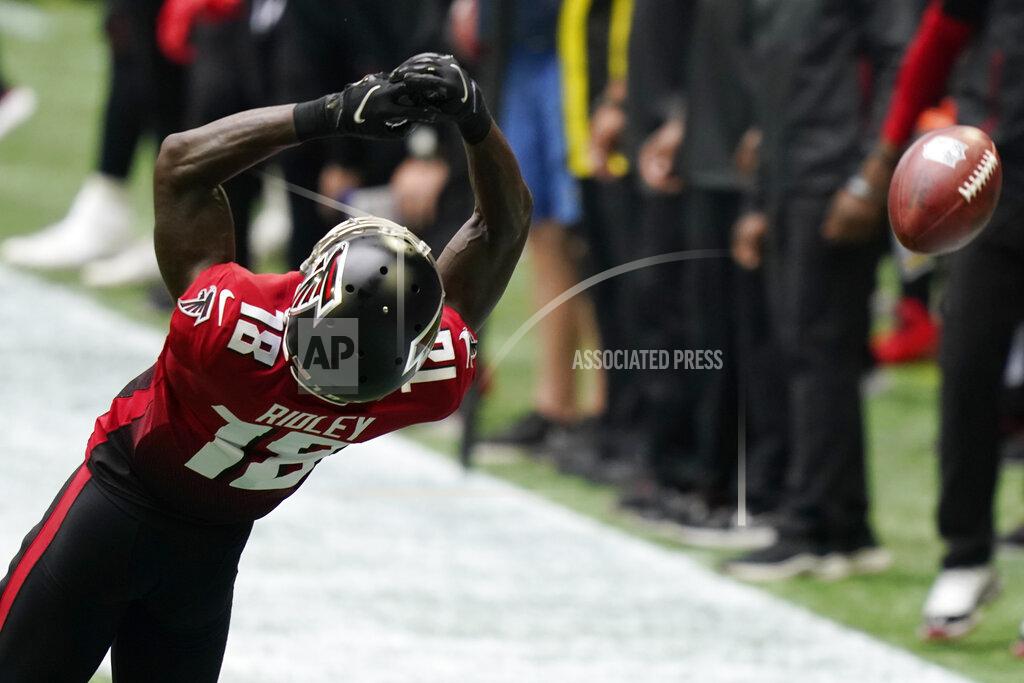 Brynn Anderson Atlanta Falcons wide receiver Calvin Ridley (18) misses the catch against the Detroit Lions during the first half of an NFL football game, Sunday, Oct. 25, 2020, in Atlanta. (AP Photo/Brynn Anderson)