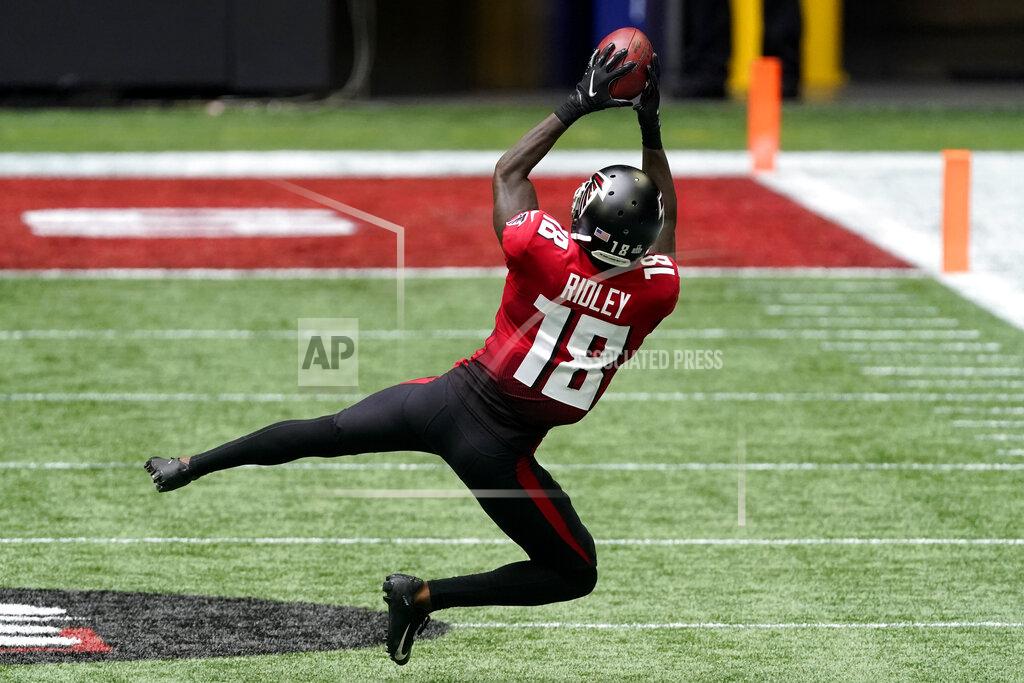 John Bazemore Atlanta Falcons wide receiver Calvin Ridley (18) makes the catch against the Detroit Lions during the first half of an NFL football game, Sunday, Oct. 25, 2020, in Atlanta. (AP Photo/John Bazemore)