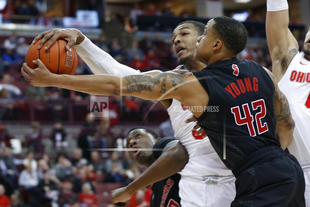 Jay Laprete Ohio State's Kaleb Wesson, left, blocks the shot of Rutgers' Jacob Young during the first half of an NCAA college basketball game Wednesday, Feb. 12, 2020, in Columbus, Ohio. (AP Photo/Jay LaPrete)