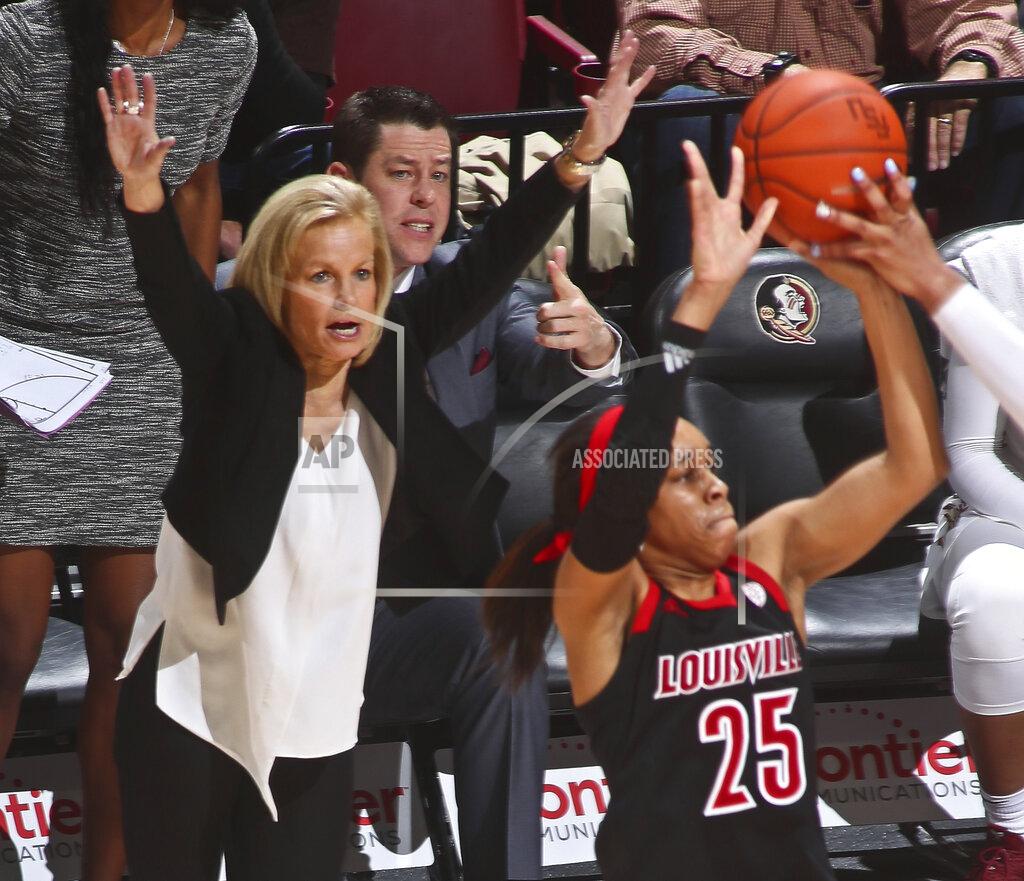 Phil Sears Florida State coach Sue Semrau tries to get her team to pressure Louisville guard Asia Durr (25) during the first half of an NCAA college basketball game in Tallahassee, Fla., Thursday, Jan. 24, 2019. (AP Photo/Phil Sears)