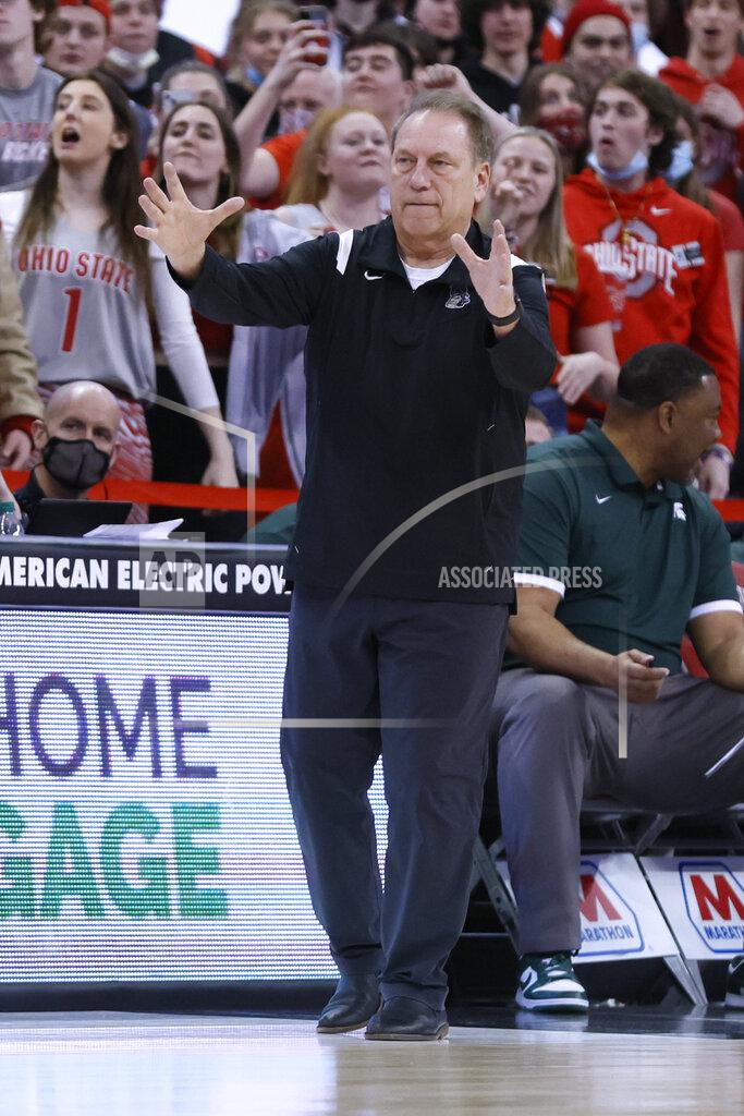 Jay Laprete Michigan State coach Tom Izzo gestures during the second half of the team's NCAA college basketball game against Ohio State on Thursday, March 3, 2022, in Columbus, Ohio. (AP Photo/Jay LaPrete)