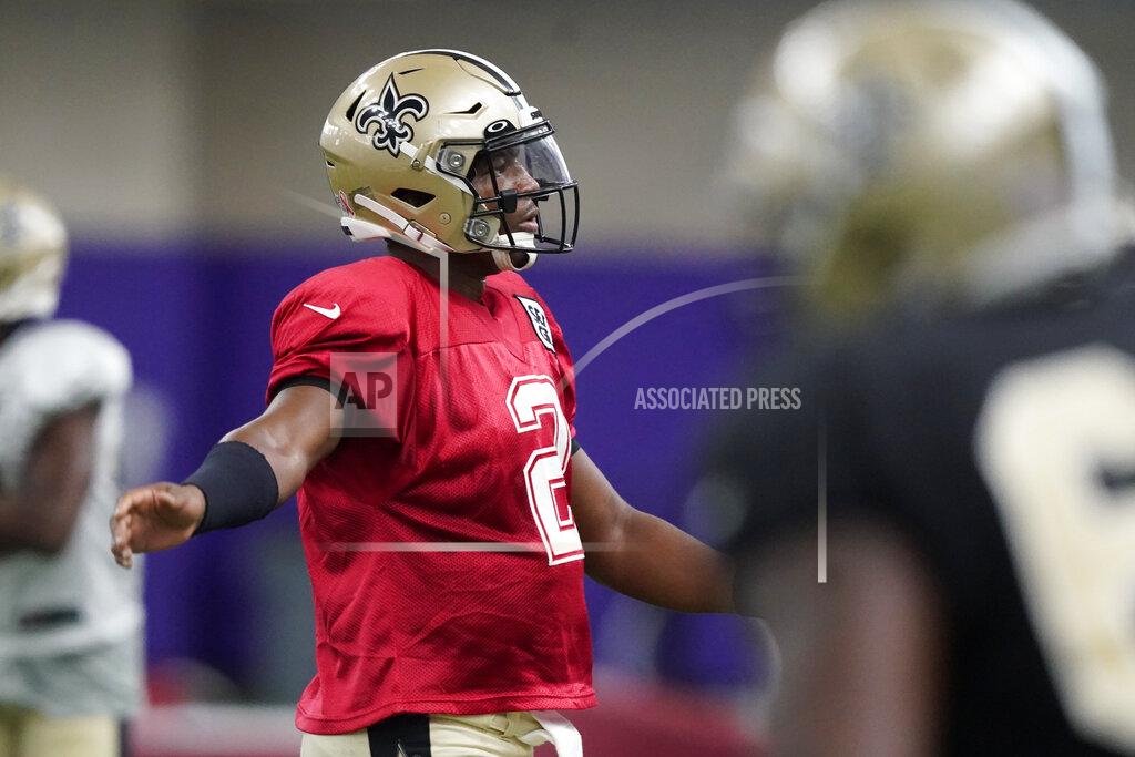 Lm Otero New Orleans Saints quarterback Jameis Winston (2) stretches during NFL football practice in Fort Worth, Texas, Wednesday, Sept. 15, 2021. (AP Photo/LM Otero)